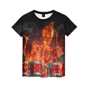 Женская футболка 3D с принтом Огненный скелет , 100% полиэфир ( синтетическое хлопкоподобное полотно) | прямой крой, круглый вырез горловины, длина до линии бедер | арт | дум | иллюзия | краска | лучи | огонь | пламя | прикольные | свет | текстуры