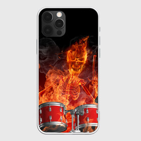 Чехол для iPhone 12 Pro с принтом Огненный скелет , силикон | область печати: задняя сторона чехла, без боковых панелей | арт | дум | иллюзия | краска | лучи | огонь | пламя | прикольные | свет | текстуры