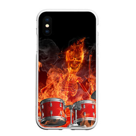 Чехол для iPhone XS Max матовый с принтом Огненный скелет , Силикон | Область печати: задняя сторона чехла, без боковых панелей | арт | дум | иллюзия | краска | лучи | огонь | пламя | прикольные | свет | текстуры