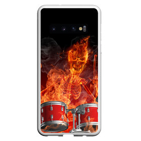 Чехол для Samsung Galaxy S10 с принтом Огненный скелет , Силикон | Область печати: задняя сторона чехла, без боковых панелей | арт | дум | иллюзия | краска | лучи | огонь | пламя | прикольные | свет | текстуры