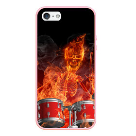 Чехол для iPhone 5/5S матовый с принтом Огненный скелет , Силикон | Область печати: задняя сторона чехла, без боковых панелей | арт | дум | иллюзия | краска | лучи | огонь | пламя | прикольные | свет | текстуры