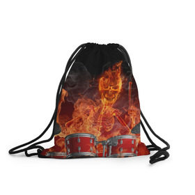 Рюкзак-мешок 3D с принтом Огненный скелет , 100% полиэстер | плотность ткани — 200 г/м2, размер — 35 х 45 см; лямки — толстые шнурки, застежка на шнуровке, без карманов и подкладки | арт | дум | иллюзия | краска | лучи | огонь | пламя | прикольные | свет | текстуры