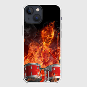 Чехол для iPhone 13 mini с принтом Огненный скелет ,  |  | арт | дум | иллюзия | краска | лучи | огонь | пламя | прикольные | свет | текстуры