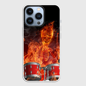 Чехол для iPhone 13 Pro с принтом Огненный скелет ,  |  | арт | дум | иллюзия | краска | лучи | огонь | пламя | прикольные | свет | текстуры