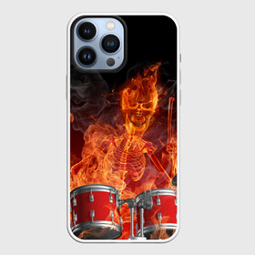 Чехол для iPhone 13 Pro Max с принтом Огненный скелет ,  |  | арт | дум | иллюзия | краска | лучи | огонь | пламя | прикольные | свет | текстуры