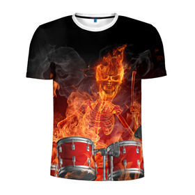 Мужская футболка 3D спортивная с принтом Огненный скелет , 100% полиэстер с улучшенными характеристиками | приталенный силуэт, круглая горловина, широкие плечи, сужается к линии бедра | арт | дум | иллюзия | краска | лучи | огонь | пламя | прикольные | свет | текстуры