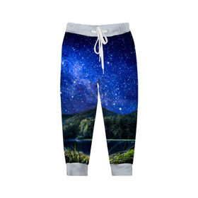 Детские брюки 3D с принтом Звездная ночь , 100% полиэстер | манжеты по низу, эластичный пояс регулируется шнурком, по бокам два кармана без застежек, внутренняя часть кармана из мелкой сетки | галактика | горы | звезды | космос | лес | ночь | озеро | сосны | тайга