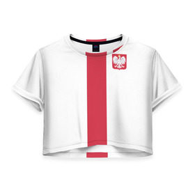 Женская футболка 3D укороченная с принтом Сборная Польша , 100% полиэстер | круглая горловина, длина футболки до линии талии, рукава с отворотами | левандовски | футбол