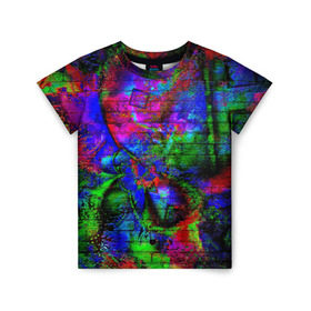 Детская футболка 3D с принтом Graffiti , 100% гипоаллергенный полиэфир | прямой крой, круглый вырез горловины, длина до линии бедер, чуть спущенное плечо, ткань немного тянется | Тематика изображения на принте: граффити | кирпич | разноцветный | стена | яркий