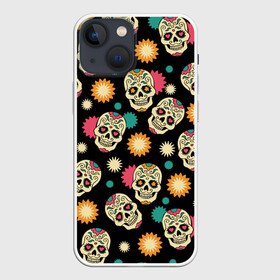 Чехол для iPhone 13 mini с принтом День мертвецов ,  |  | color | day of the dead | dead | death | halloween | holiday | mexican skull | mexico | ornament | pattern | день мертвых | мексика | мексиканский череп | мертвецов | орнамент | праздник | узоры | хэллоуин | цветы