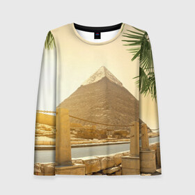 Женский лонгслив 3D с принтом Egypt , 100% полиэстер | длинные рукава, круглый вырез горловины, полуприлегающий силуэт | egypt | египет | закат | золото | клеопатра | мумия | песок | пирамиды | пустыня | солнце