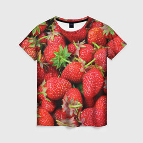 Женская футболка 3D с принтом клубника , 100% полиэфир ( синтетическое хлопкоподобное полотно) | прямой крой, круглый вырез горловины, длина до линии бедер | земляника | клубника | лето | ягода