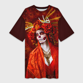 Платье-футболка 3D с принтом День мертвецов ,  |  | cobwebs | color | day of the dead | dead | death | eyes | girl | halloween | holiday | makeup | mask | mexican skull | mexico | ornament | pattern | взгляд | девушка | день мертвых | макияж | маска | мексика | мексиканский череп | мертвецов | орнамент | п