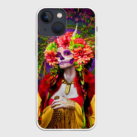 Чехол для iPhone 13 mini с принтом День мертвецов ,  |  | cobwebs | color | day of the dead | dead | death | eyes | girl | halloween | holiday | makeup | mask | mexican skull | mexico | ornament | pattern | взгляд | девушка | день мертвых | макияж | маска | мексика | мексиканский череп | мертвецов | орнамент | п