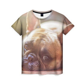 Женская футболка 3D с принтом французский бульдог , 100% полиэфир ( синтетическое хлопкоподобное полотно) | прямой крой, круглый вырез горловины, длина до линии бедер | dog | бульдог | друг | собака | язык