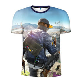 Мужская футболка 3D спортивная с принтом Watch Dogs 2 , 100% полиэстер с улучшенными характеристиками | приталенный силуэт, круглая горловина, широкие плечи, сужается к линии бедра | 