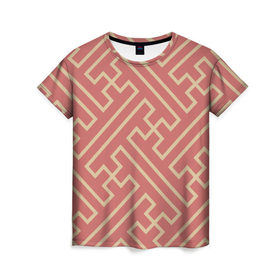 Женская футболка 3D с принтом Прекрасная геометрия , 100% полиэфир ( синтетическое хлопкоподобное полотно) | прямой крой, круглый вырез горловины, длина до линии бедер | бежевый | волны | геометрия | иллюзия | классно | красиво | красный | круто | линия | обман | полосы | цвет