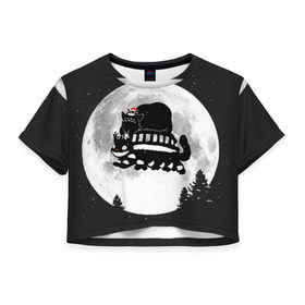 Женская футболка 3D укороченная с принтом Totoro , 100% полиэстер | круглая горловина, длина футболки до линии талии, рукава с отворотами | котобус | рождество