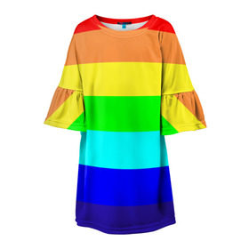 Детское платье 3D с принтом Радуга , 100% полиэстер | прямой силуэт, чуть расширенный к низу. Круглая горловина, на рукавах — воланы | жёлтый | зелёный | красный | оранжевый | полосы | радуга | синий | фиолетовый