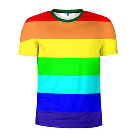 Мужская футболка 3D спортивная с принтом Радуга , 100% полиэстер с улучшенными характеристиками | приталенный силуэт, круглая горловина, широкие плечи, сужается к линии бедра | жёлтый | зелёный | красный | оранжевый | полосы | радуга | синий | фиолетовый