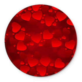 Коврик круглый с принтом Красные сердца , резина и полиэстер | круглая форма, изображение наносится на всю лицевую часть | Тематика изображения на принте: heart | red | любовь | орнамент | сердце | узор