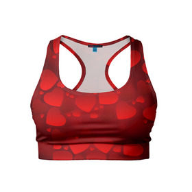 Женский спортивный топ 3D с принтом Красные сердца , 82% полиэстер, 18% спандекс Ткань безопасна для здоровья, позволяет коже дышать, не мнется и не растягивается |  | heart | red | любовь | орнамент | сердце | узор