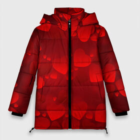 Женская зимняя куртка 3D с принтом Красные сердца , верх — 100% полиэстер; подкладка — 100% полиэстер; утеплитель — 100% полиэстер | длина ниже бедра, силуэт Оверсайз. Есть воротник-стойка, отстегивающийся капюшон и ветрозащитная планка. 

Боковые карманы с листочкой на кнопках и внутренний карман на молнии | heart | red | любовь | орнамент | сердце | узор