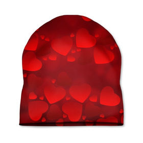 Шапка 3D с принтом Красные сердца , 100% полиэстер | универсальный размер, печать по всей поверхности изделия | heart | red | любовь | орнамент | сердце | узор