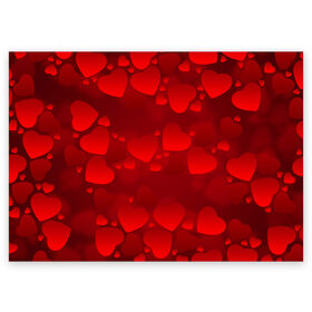 Поздравительная открытка с принтом Красные сердца , 100% бумага | плотность бумаги 280 г/м2, матовая, на обратной стороне линовка и место для марки
 | heart | red | любовь | орнамент | сердце | узор