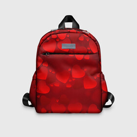 Детский рюкзак 3D с принтом Красные сердца , 100% полиэстер | лямки с регулируемой длиной, сверху петелька, чтобы рюкзак можно было повесить на вешалку. Основное отделение закрывается на молнию, как и внешний карман. Внутри дополнительный карман. По бокам два дополнительных кармашка | Тематика изображения на принте: heart | red | любовь | орнамент | сердце | узор