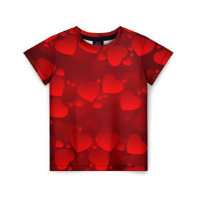 Детская футболка 3D с принтом Красные сердца , 100% гипоаллергенный полиэфир | прямой крой, круглый вырез горловины, длина до линии бедер, чуть спущенное плечо, ткань немного тянется | Тематика изображения на принте: heart | red | любовь | орнамент | сердце | узор