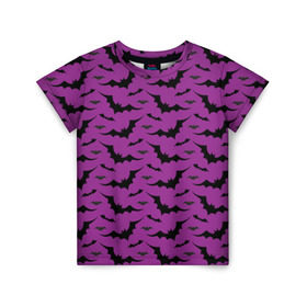 Детская футболка 3D с принтом Стая летучих мышей , 100% гипоаллергенный полиэфир | прямой крой, круглый вырез горловины, длина до линии бедер, чуть спущенное плечо, ткань немного тянется | bat | классно | круто | летучая | мышь | стильно | текстура | фиолетовый | фон | черный