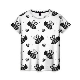 Женская футболка 3D с принтом Рой пчёл , 100% полиэфир ( синтетическое хлопкоподобное полотно) | прямой крой, круглый вырез горловины, длина до линии бедер | белый | бзз | жало | круто | много | пчела | пчелы | рисунок | рой | стая | текстура | черный