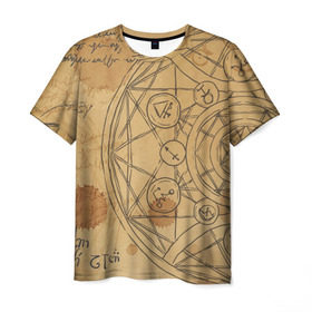 Мужская футболка 3D с принтом Дневник алхимика , 100% полиэфир | прямой крой, круглый вырез горловины, длина до линии бедер | Тематика изображения на принте: алхимик | алхимия | магия | формулы