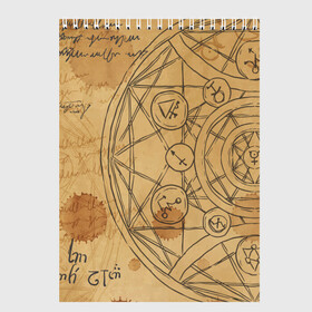 Скетчбук с принтом Дневник алхимика , 100% бумага
 | 48 листов, плотность листов — 100 г/м2, плотность картонной обложки — 250 г/м2. Листы скреплены сверху удобной пружинной спиралью | алхимик | алхимия | магия | формулы
