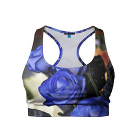 Женский спортивный топ 3D с принтом Синие розы , 82% полиэстер, 18% спандекс Ткань безопасна для здоровья, позволяет коже дышать, не мнется и не растягивается |  | Тематика изображения на принте: девушкам | розы | синие | цветы