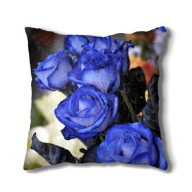 Подушка 3D с принтом Синие розы , наволочка – 100% полиэстер, наполнитель – холлофайбер (легкий наполнитель, не вызывает аллергию). | состоит из подушки и наволочки. Наволочка на молнии, легко снимается для стирки | девушкам | розы | синие | цветы