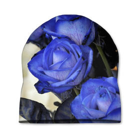 Шапка 3D с принтом Синие розы , 100% полиэстер | универсальный размер, печать по всей поверхности изделия | девушкам | розы | синие | цветы