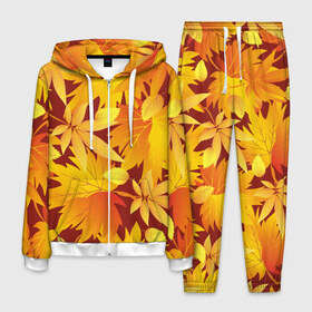 Мужской костюм 3D с принтом Камуфляж Золотая осень , 100% полиэстер | Манжеты и пояс оформлены тканевой резинкой, двухслойный капюшон со шнурком для регулировки, карманы спереди | листья | узор