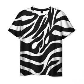 Мужская футболка 3D с принтом Зебра , 100% полиэфир | прямой крой, круглый вырез горловины, длина до линии бедер | Тематика изображения на принте: животные | зебра | полосы | текстуры | черно белый