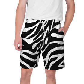 Мужские шорты 3D с принтом Зебра ,  полиэстер 100% | прямой крой, два кармана без застежек по бокам. Мягкая трикотажная резинка на поясе, внутри которой широкие завязки. Длина чуть выше колен | Тематика изображения на принте: животные | зебра | полосы | текстуры | черно белый