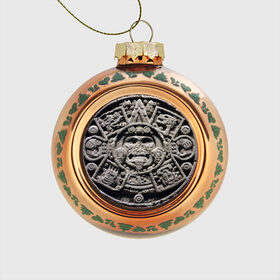 Стеклянный ёлочный шар с принтом Календарь ацтеков , Стекло | Диаметр: 80 мм | ацтеки | древняя цивилизация | индейцы | майя | южная америка