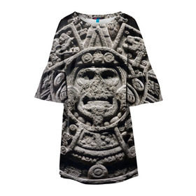 Детское платье 3D с принтом Календарь ацтеков , 100% полиэстер | прямой силуэт, чуть расширенный к низу. Круглая горловина, на рукавах — воланы | ацтеки | древняя цивилизация | индейцы | майя | южная америка