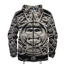 Мужская ветровка 3D с принтом Календарь ацтеков , 100% полиэстер | подол и капюшон оформлены резинкой с фиксаторами, два кармана без застежек по бокам, один потайной карман на груди | ацтеки | древняя цивилизация | индейцы | майя | южная америка