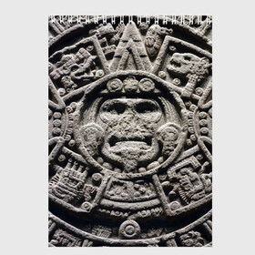 Скетчбук с принтом Календарь ацтеков , 100% бумага
 | 48 листов, плотность листов — 100 г/м2, плотность картонной обложки — 250 г/м2. Листы скреплены сверху удобной пружинной спиралью | ацтеки | древняя цивилизация | индейцы | майя | южная америка