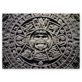 Поздравительная открытка с принтом Календарь ацтеков , 100% бумага | плотность бумаги 280 г/м2, матовая, на обратной стороне линовка и место для марки
 | Тематика изображения на принте: ацтеки | древняя цивилизация | индейцы | майя | южная америка