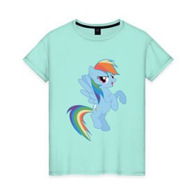 Женская футболка хлопок с принтом rainbow dash , 100% хлопок | прямой крой, круглый вырез горловины, длина до линии бедер, слегка спущенное плечо | cute | my little pony | pony | rainbow dash
