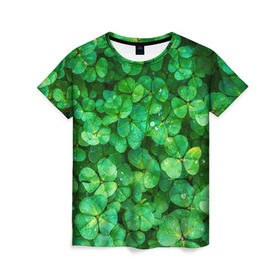 Женская футболка 3D с принтом клевер , 100% полиэфир ( синтетическое хлопкоподобное полотно) | прямой крой, круглый вырез горловины, длина до линии бедер | зелень | ирландия | клевер | лето | листья | солнце | цветы