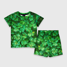 Детский костюм с шортами 3D с принтом клевер ,  |  | зелень | ирландия | клевер | лето | листья | солнце | цветы