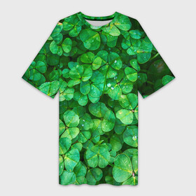 Платье-футболка 3D с принтом клевер ,  |  | зелень | ирландия | клевер | лето | листья | солнце | цветы
